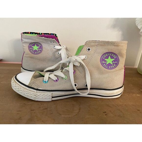 Converse youth 4 High Top Fold down double tongue Dot Sneakers green purple - Picture 5 of 9